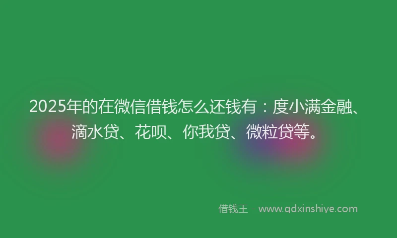2025年的在微信借钱怎么还钱有：度小满金融、滴水贷、花呗、你我贷、微粒贷等。