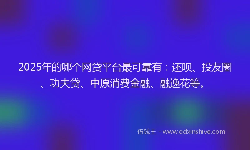 2025年的哪个网贷平台最可靠有：还呗、投友圈、功夫贷、中原消费金融、融逸花等。