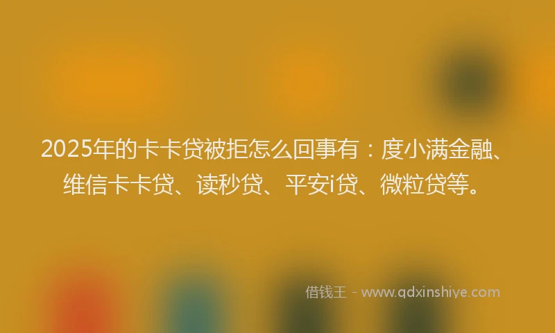 2025年的卡卡贷被拒怎么回事有：度小满金融、维信卡卡贷、读秒贷、平安i贷、微粒贷等。