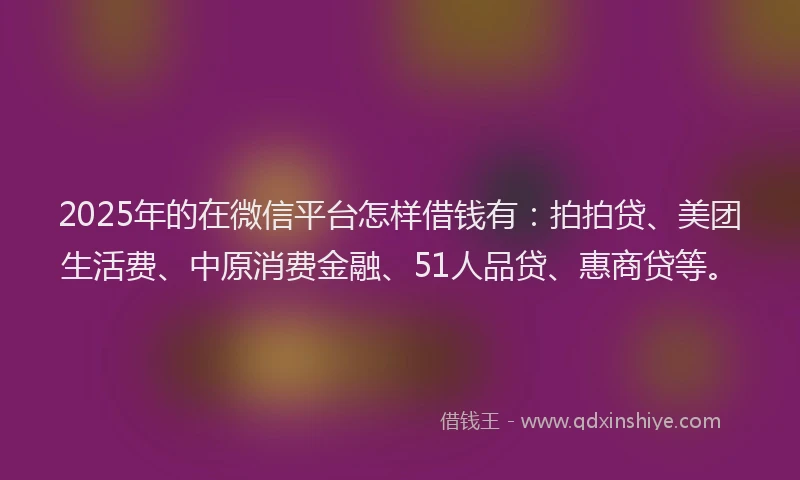 2025年的在微信平台怎样借钱有：拍拍贷、美团生活费、中原消费金融、51人品贷、惠商贷等。