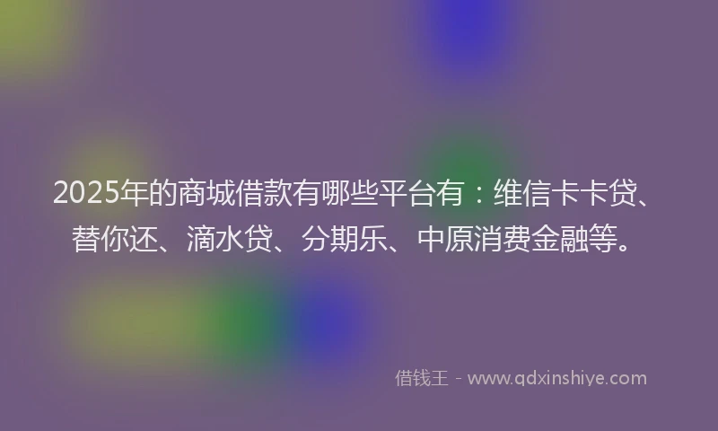 2025年的商城借款有哪些平台有：维信卡卡贷、替你还、滴水贷、分期乐、中原消费金融等。