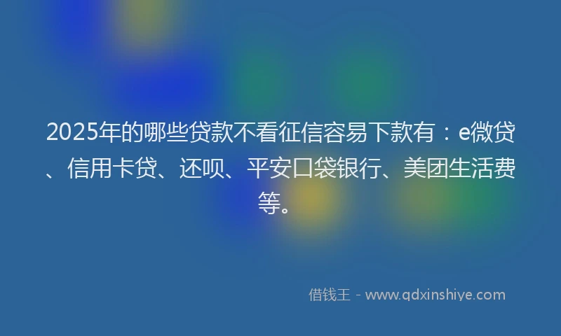 2025年的哪些贷款不看征信容易下款有：e微贷、信用卡贷、还呗、平安口袋银行、美团生活费等。