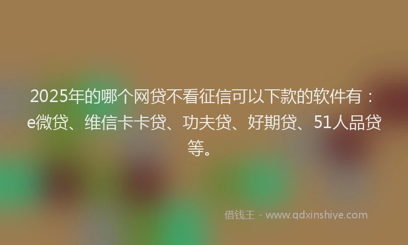 2025年的哪个网贷不看征信可以下款的软件有：e微贷、维信卡卡贷、功夫贷、好期贷、51人品贷等。