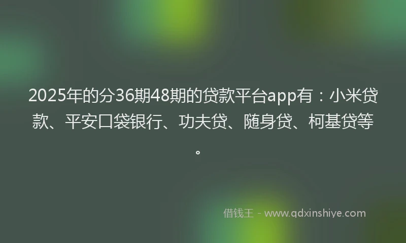 2025年的分36期48期的贷款平台app有：小米贷款、平安口袋银行、功夫贷、随身贷、柯基贷等。