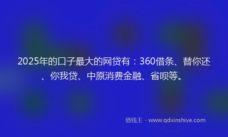2025年的口子最大的网贷有：360借条、替你还、你我贷、中原消费金融、省呗等。
