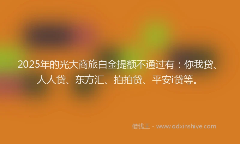 2025年的光大商旅白金提额不通过有：你我贷、人人贷、东方汇、拍拍贷、平安i贷等。