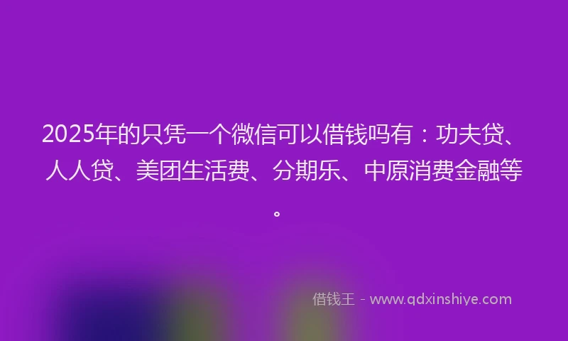 2025年的只凭一个微信可以借钱吗有：功夫贷、人人贷、美团生活费、分期乐、中原消费金融等。