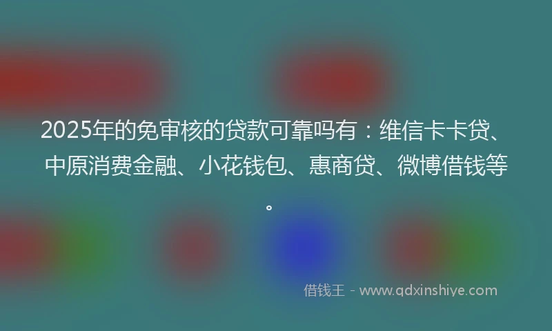 2025年的免审核的贷款可靠吗有：维信卡卡贷、中原消费金融、小花钱包、惠商贷、微博借钱等。
