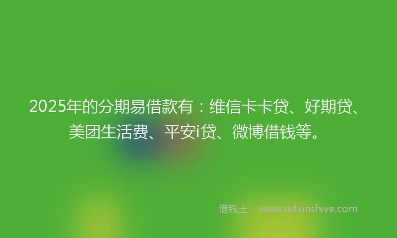 2025年的分期易借款有：维信卡卡贷、好期贷、美团生活费、平安i贷、微博借钱等。