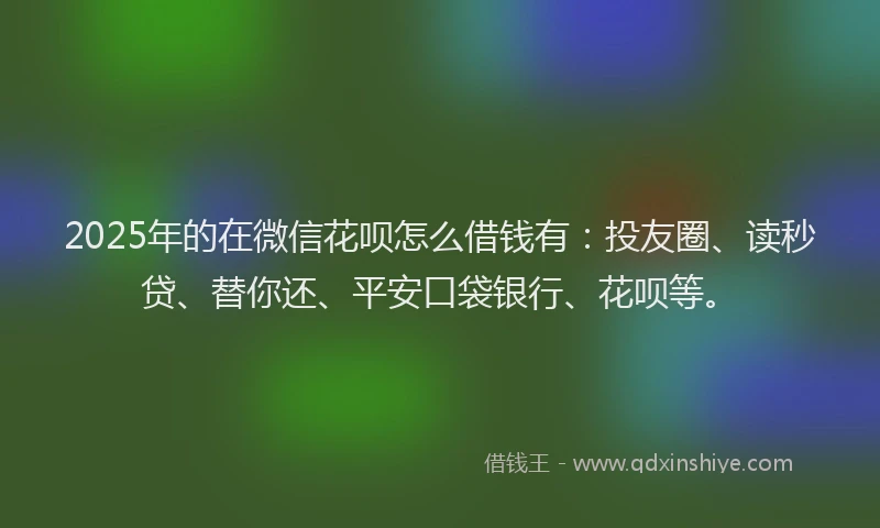 2025年的在微信花呗怎么借钱有：投友圈、读秒贷、替你还、平安口袋银行、花呗等。