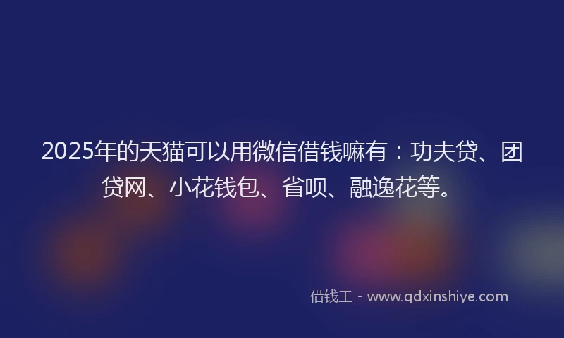 2025年的天猫可以用微信借钱嘛有：功夫贷、团贷网、小花钱包、省呗、融逸花等。