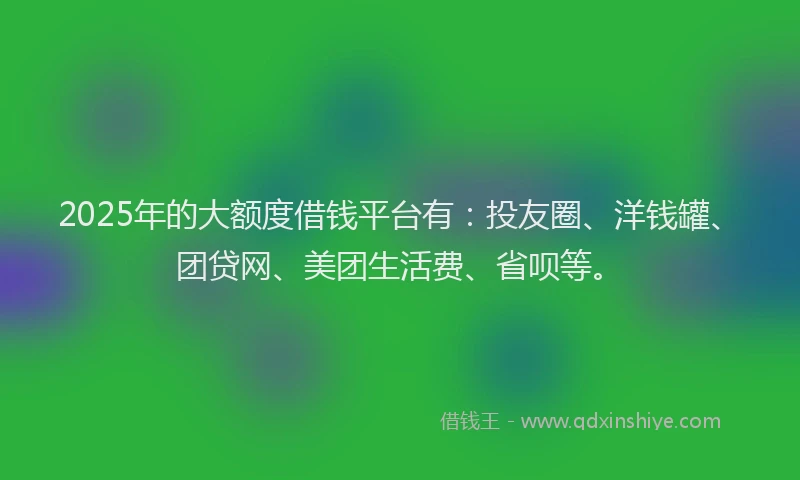 2025年的大额度借钱平台有：投友圈、洋钱罐、团贷网、美团生活费、省呗等。