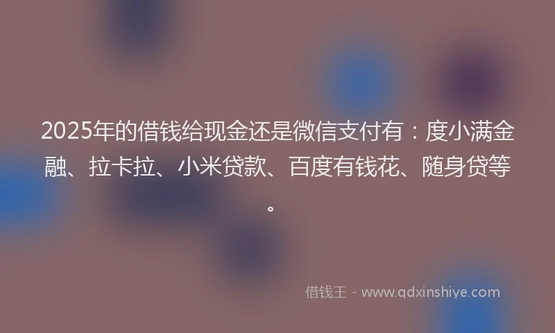 2025年的借钱给现金还是微信支付有：度小满金融、拉卡拉、小米贷款、百度有钱花、随身贷等。