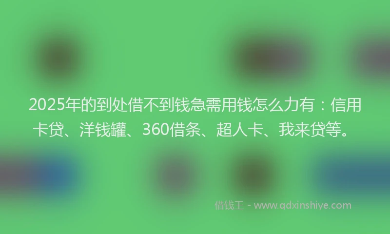 2025年的到处借不到钱急需用钱怎么力有：信用卡贷、洋钱罐、360借条、超人卡、我来贷等。
