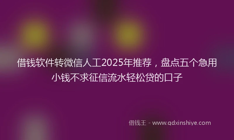 借钱软件转微信人工2025年推荐，盘点五个急用小钱不求征信流水轻松贷的口子