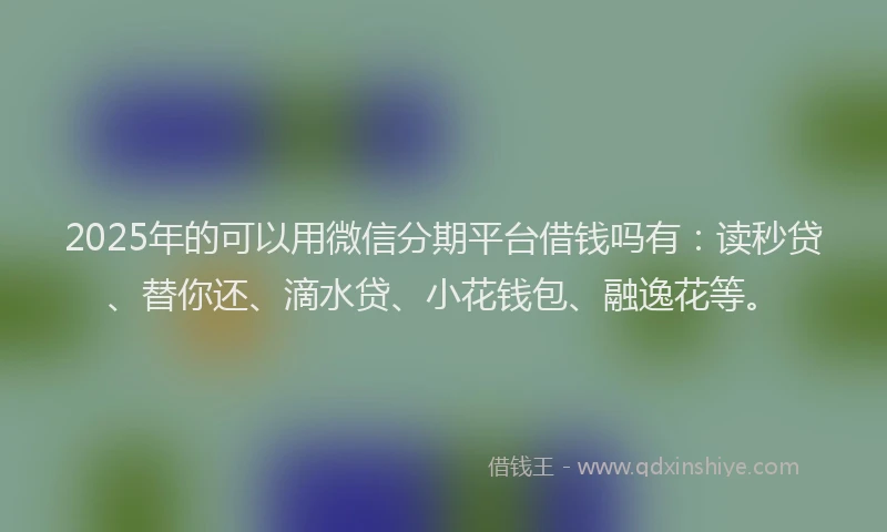 2025年的可以用微信分期平台借钱吗有：读秒贷、替你还、滴水贷、小花钱包、融逸花等。