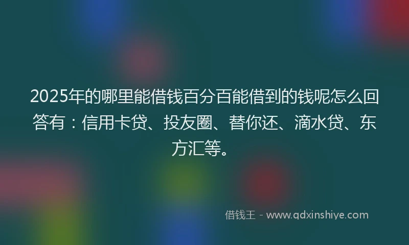 2025年的哪里能借钱百分百能借到的钱呢怎么回答有：信用卡贷、投友圈、替你还、滴水贷、东方汇等。