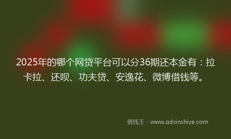 2025年的哪个网贷平台可以分36期还本金有：拉卡拉、还呗、功夫贷、安逸花、微博借钱等。