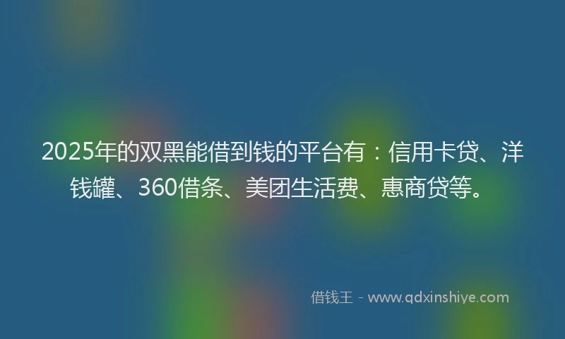 2025年的双黑能借到钱的平台有：信用卡贷、洋钱罐、360借条、美团生活费、惠商贷等。