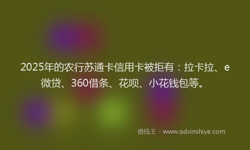 2025年的农行苏通卡信用卡被拒有：拉卡拉、e微贷、360借条、花呗、小花钱包等。
