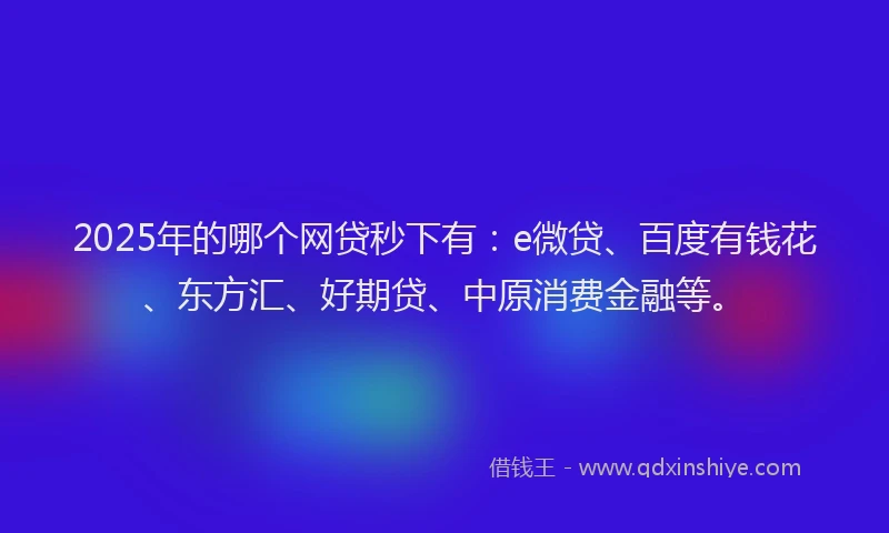 2025年的哪个网贷秒下有：e微贷、百度有钱花、东方汇、好期贷、中原消费金融等。