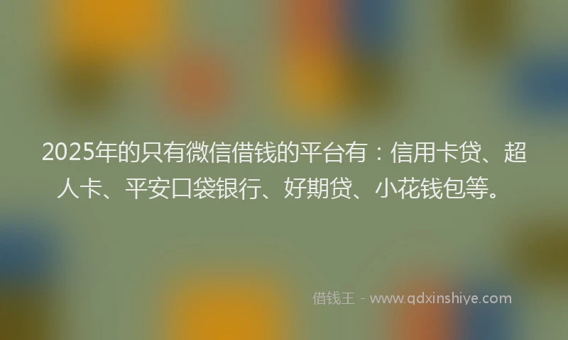 2025年的只有微信借钱的平台有：信用卡贷、超人卡、平安口袋银行、好期贷、小花钱包等。