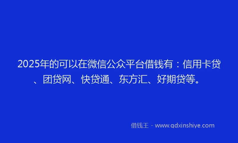 2025年的可以在微信公众平台借钱有：信用卡贷、团贷网、快贷通、东方汇、好期贷等。