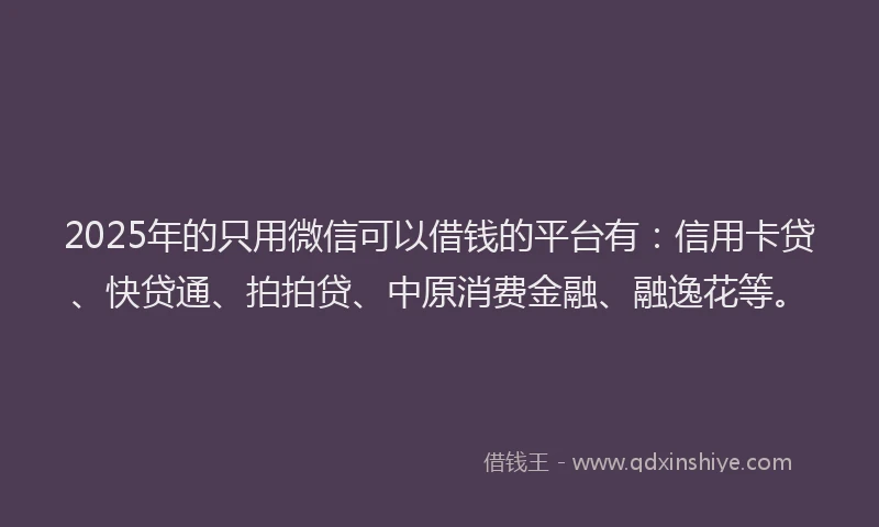 2025年的只用微信可以借钱的平台有：信用卡贷、快贷通、拍拍贷、中原消费金融、融逸花等。