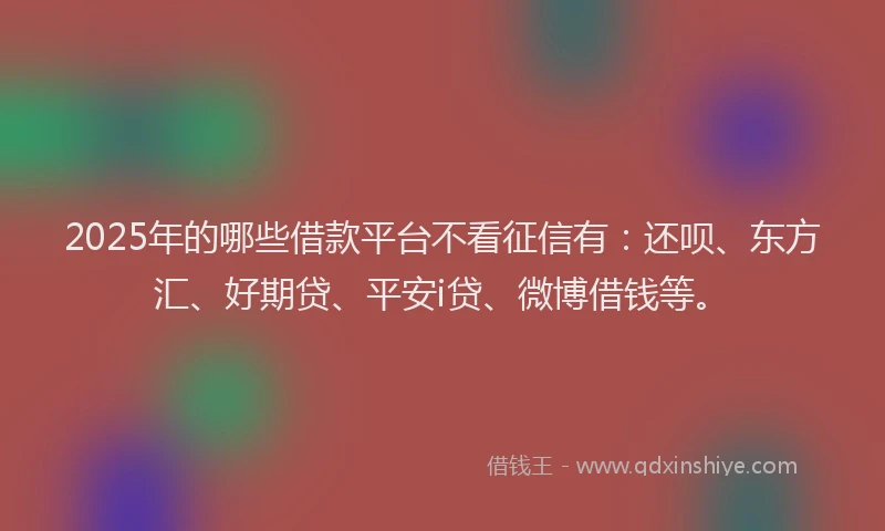 2025年的哪些借款平台不看征信有：还呗、东方汇、好期贷、平安i贷、微博借钱等。