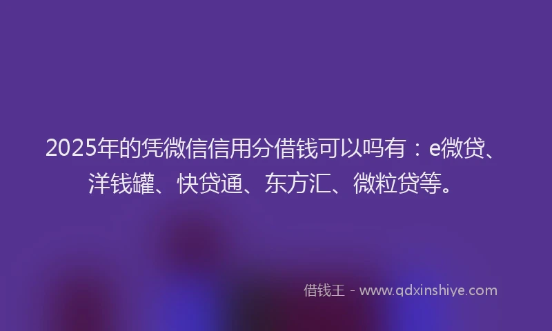 2025年的凭微信信用分借钱可以吗有：e微贷、洋钱罐、快贷通、东方汇、微粒贷等。