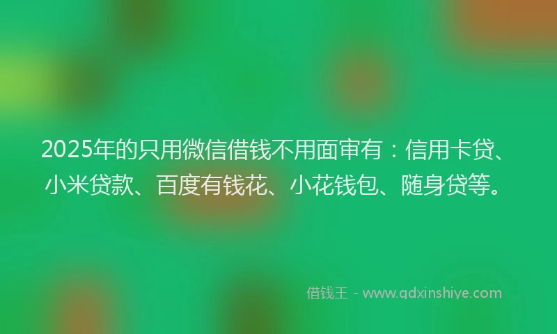 2025年的只用微信借钱不用面审有：信用卡贷、小米贷款、百度有钱花、小花钱包、随身贷等。