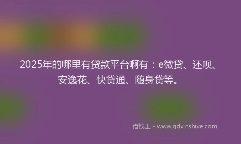 2025年的哪里有贷款平台啊有：e微贷、还呗、安逸花、快贷通、随身贷等。
