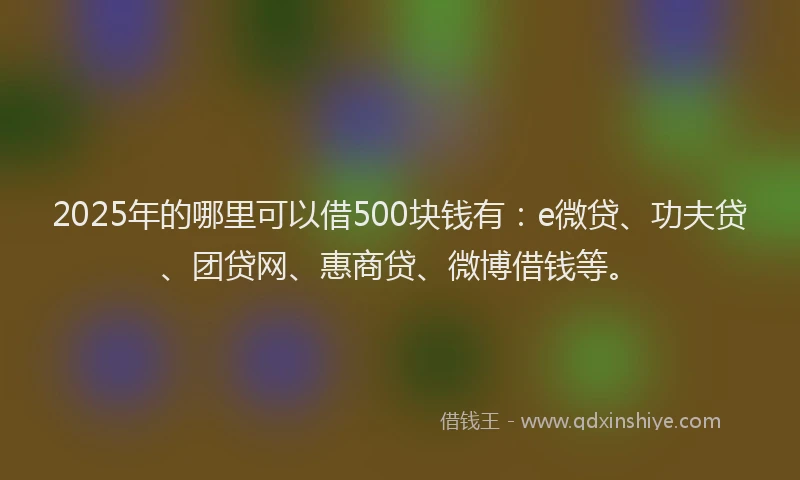2025年的哪里可以借500块钱有：e微贷、功夫贷、团贷网、惠商贷、微博借钱等。
