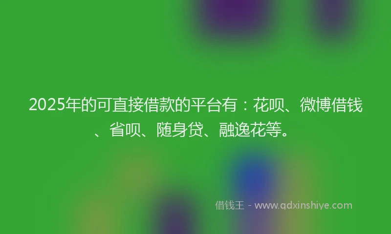 2025年的可直接借款的平台有：花呗、微博借钱、省呗、随身贷、融逸花等。