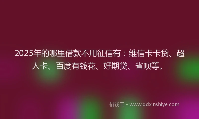 2025年的哪里借款不用征信有：维信卡卡贷、超人卡、百度有钱花、好期贷、省呗等。