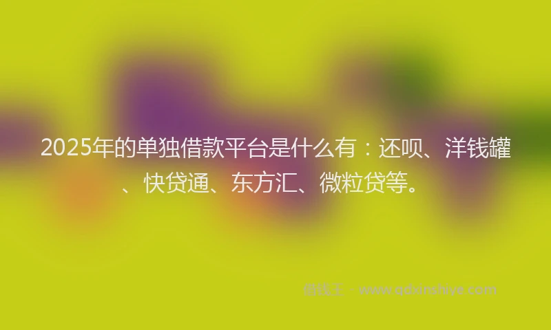 2025年的单独借款平台是什么有：还呗、洋钱罐、快贷通、东方汇、微粒贷等。
