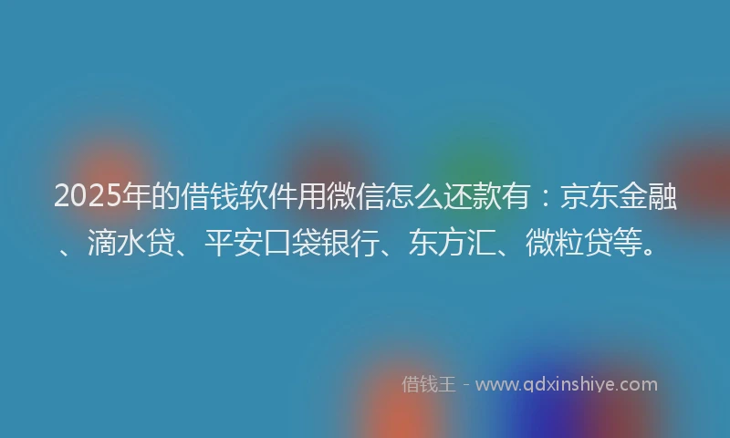 2025年的借钱软件用微信怎么还款有：京东金融、滴水贷、平安口袋银行、东方汇、微粒贷等。
