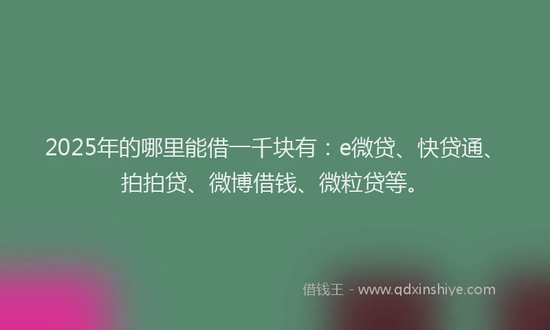 2025年的哪里能借一千块有：e微贷、快贷通、拍拍贷、微博借钱、微粒贷等。