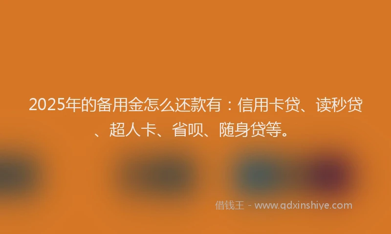 2025年的备用金怎么还款有：信用卡贷、读秒贷、超人卡、省呗、随身贷等。