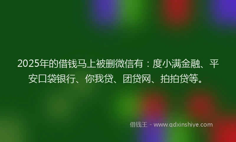 2025年的借钱马上被删微信有：度小满金融、平安口袋银行、你我贷、团贷网、拍拍贷等。