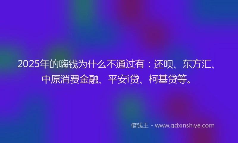 2025年的嗨钱为什么不通过有：还呗、东方汇、中原消费金融、平安i贷、柯基贷等。