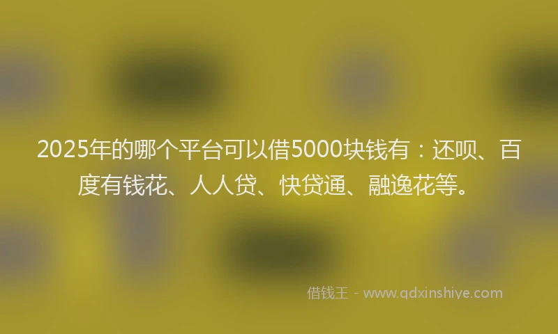2025年的哪个平台可以借5000块钱有：还呗、百度有钱花、人人贷、快贷通、融逸花等。