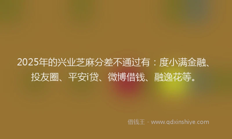 2025年的兴业芝麻分差不通过有：度小满金融、投友圈、平安i贷、微博借钱、融逸花等。