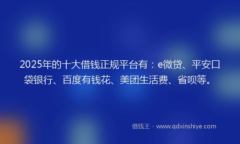 2025年的十大借钱正规平台有：e微贷、平安口袋银行、百度有钱花、美团生活费、省呗等。