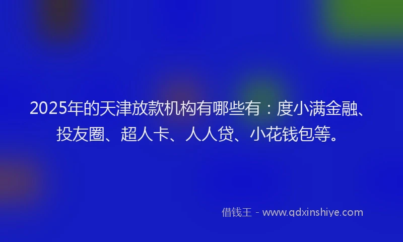 2025年的天津放款机构有哪些有：度小满金融、投友圈、超人卡、人人贷、小花钱包等。