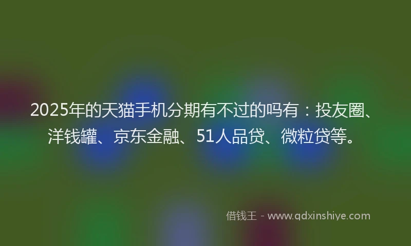 2025年的天猫手机分期有不过的吗有：投友圈、洋钱罐、京东金融、51人品贷、微粒贷等。