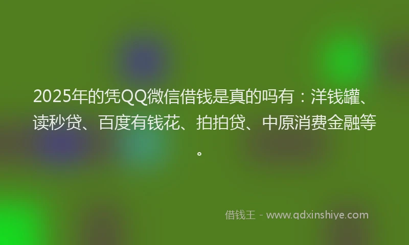 2025年的凭QQ微信借钱是真的吗有：洋钱罐、读秒贷、百度有钱花、拍拍贷、中原消费金融等。