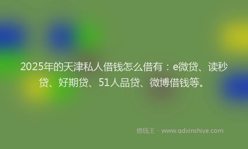 2025年的天津私人借钱怎么借有：e微贷、读秒贷、好期贷、51人品贷、微博借钱等。