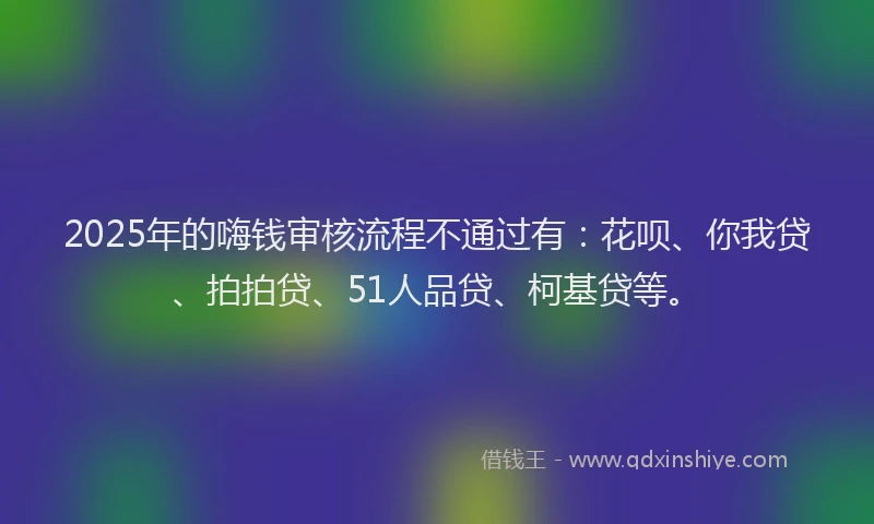 2025年的嗨钱审核流程不通过有：花呗、你我贷、拍拍贷、51人品贷、柯基贷等。
