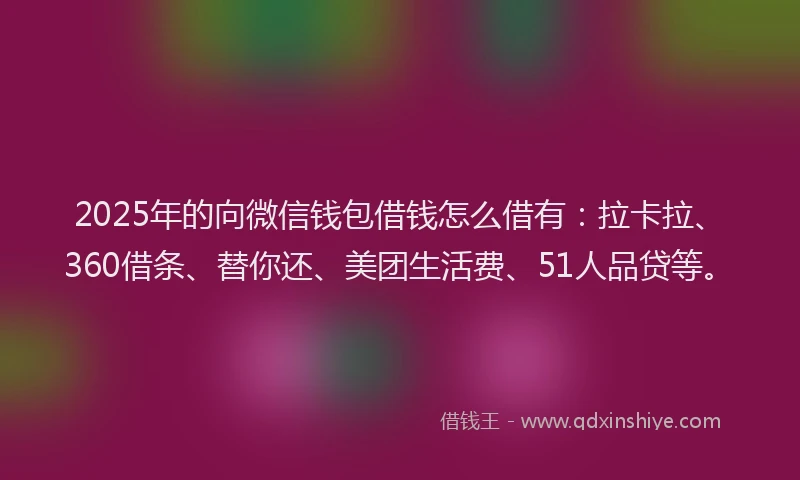 2025年的向微信钱包借钱怎么借有：拉卡拉、360借条、替你还、美团生活费、51人品贷等。